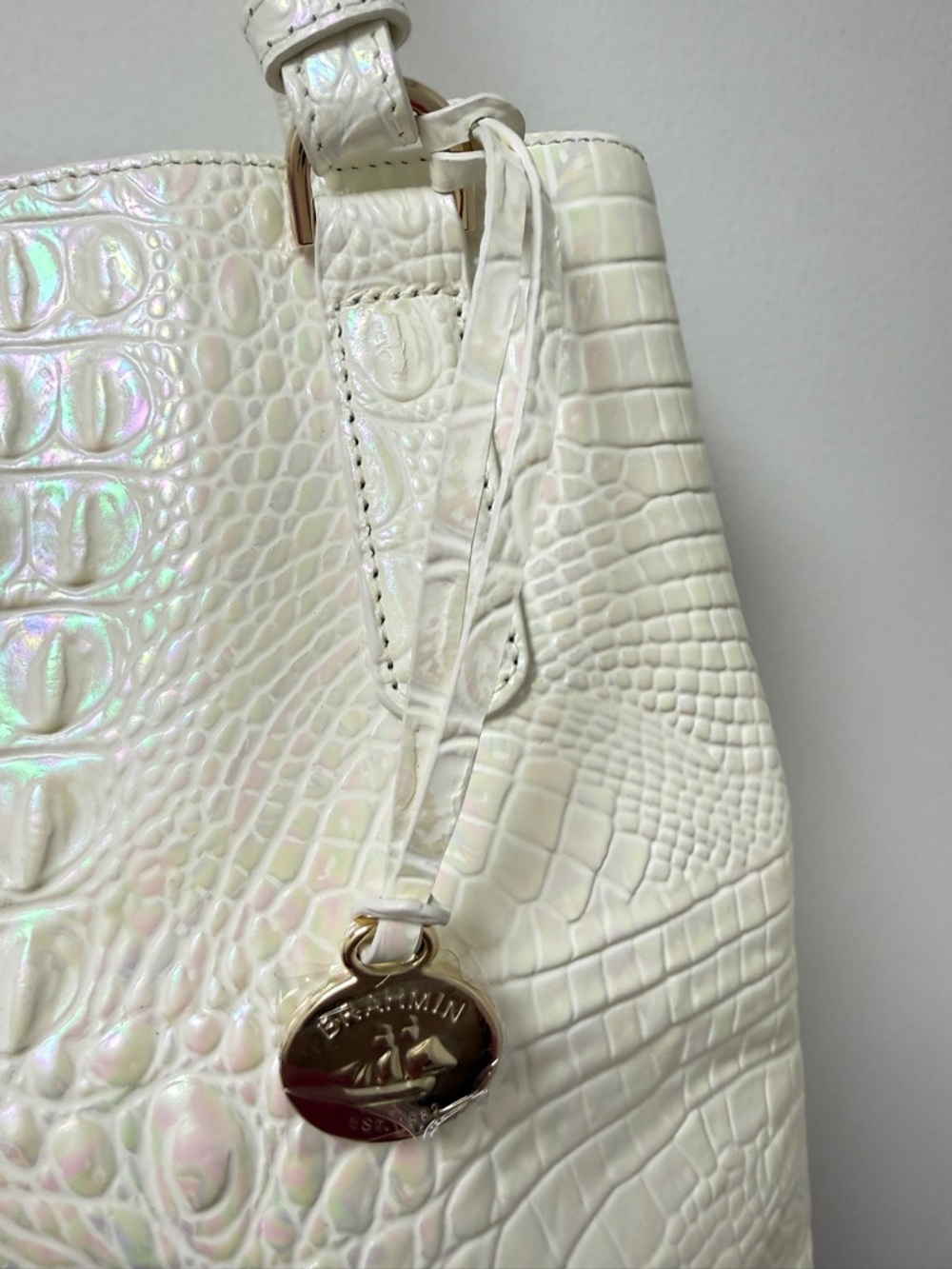 Brahmin Iridescent Pearl Croc-Embossed Tote with Gold Hardware - Picture 4 of 8